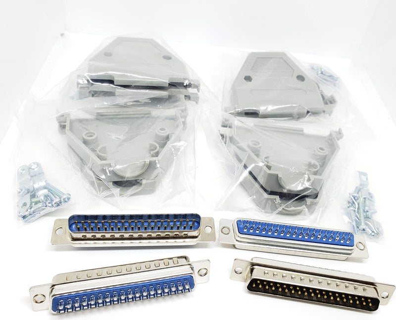 Connectors Pro 4 Sets Solder Cup DB37 Male + Plastic Hoods, 37 Pins D-Sub Connector & Hood Set, 8-Pack (4 DB37 Males + 4 Hoods) - Image 1